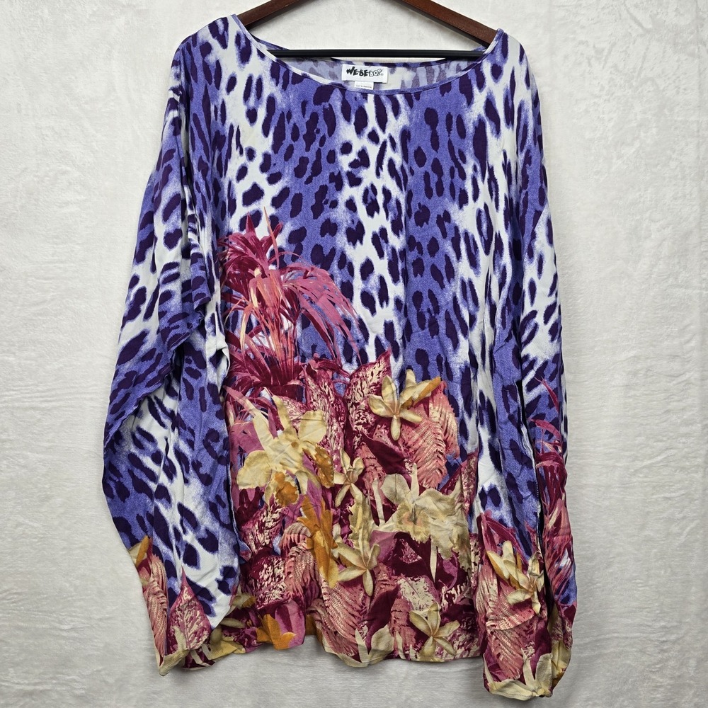 We Be Bop Plus Size 2X Colorful Artsy Kimono Sleeves Blouse Top Art To‎ Wear